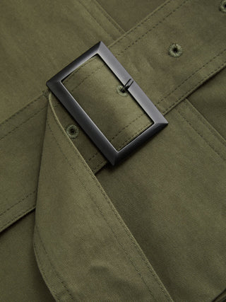 Multi-way Cotton Funnel Neck Double Breasted Oversized Windbreaker With Belt