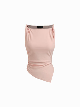 Jersey Boat Neck Asymmetrical Hem Ruched Tank Top For Daily Casual Work