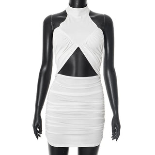 Hollow out ruched halter white cut out mini dress
