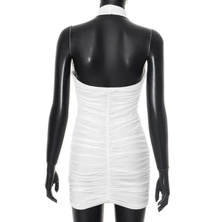 Hollow out ruched halter white cut out mini dress