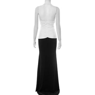 Ruched deep v neck halter maxi dress
