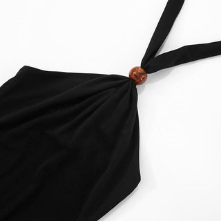 Halter self tie backless black mini dress