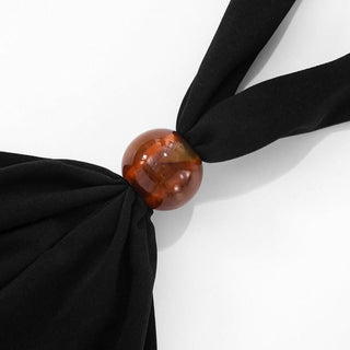 Halter self tie backless black mini dress