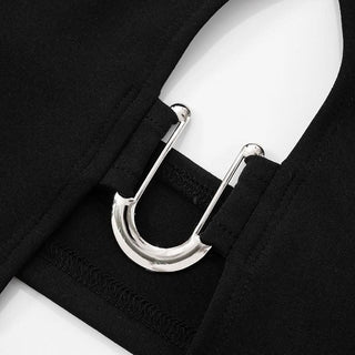 Halter hollow out button solid crop pant set