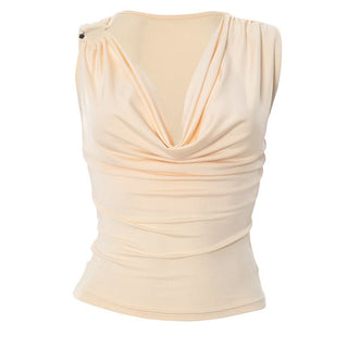 Cowl neck ruched sleeveless solid top