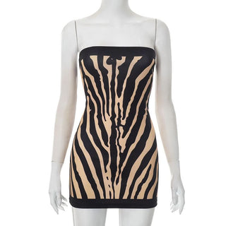 Zebra print backless tube mini dress