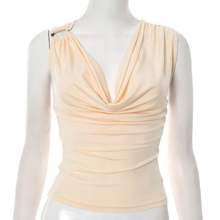 Cowl neck ruched sleeveless solid top