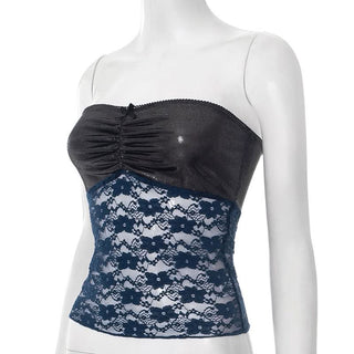 Bowknot ruched backless lace tube top