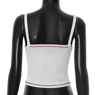 Ribbed lips print square neck stitch cami top