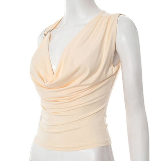 Cowl neck ruched sleeveless solid top