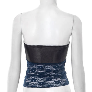 Bowknot ruched backless lace tube top