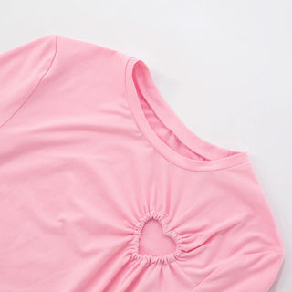 Long sleeve hollow out crewneck ruched cut out top