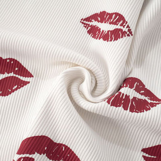 Ribbed lips print square neck stitch cami top