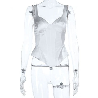 Corset v neck satin backless cami top