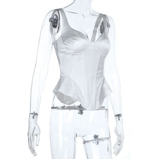 Corset v neck satin backless cami top