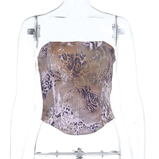 Leopard print zip-up corset tube top