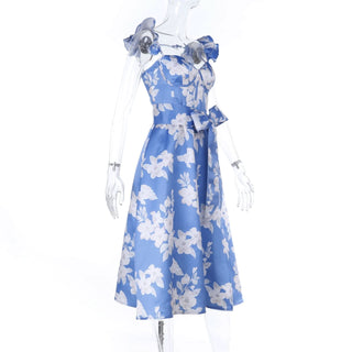 Ruffle flower print zip-up slit v neck midi dress