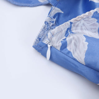 Ruffle flower print zip-up slit v neck midi dress