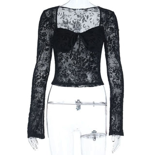 Long sleeve v neck print black top