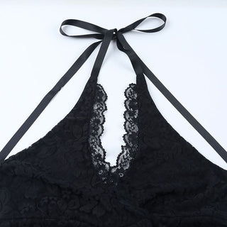 Halter self tie lace hem v neck maxi dress