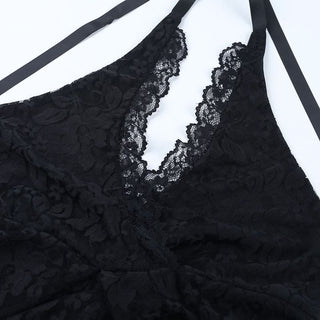 Halter self tie lace hem v neck maxi dress