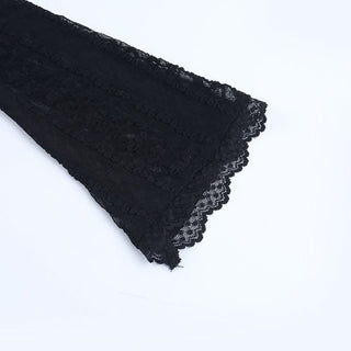 V neck lace hem long sleeve solid top