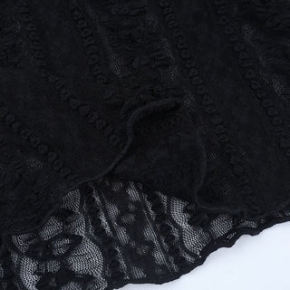 V neck lace hem long sleeve solid top