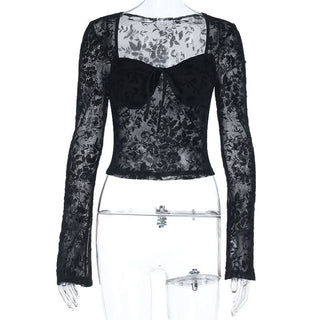 Long sleeve v neck print black top