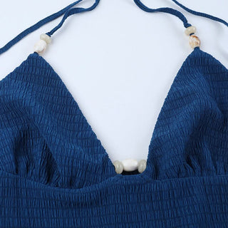 Self tie halter v neck ruched backless top