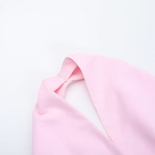 Halter ruched self tie hollow out pink cut out top