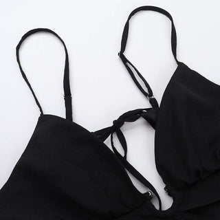 Hollow out deep v neck zip-up slit cami cut out maxi dress