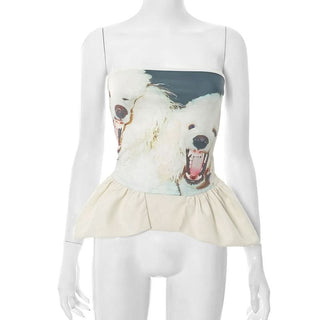Ruched puppy print backless tube top