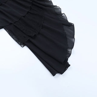 Irregular lace hem flower applique midi skirt