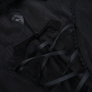 Short sleeve turnover collar smocked lace up top