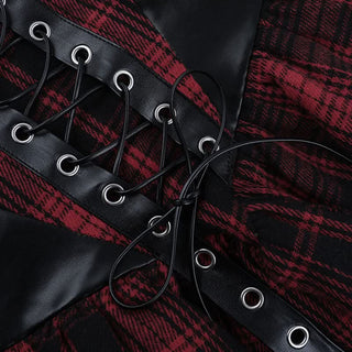 Lace up irregular plaid cami mini dress