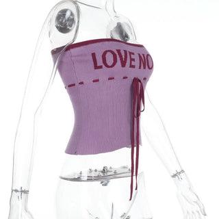 Ribbed self tie "TRUST ME" pattern tube top