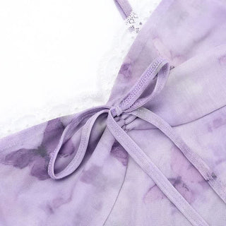 Lace hem slit v neck ruffle butterfly print maxi dress