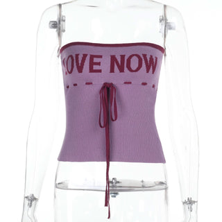 Ribbed self tie "TRUST ME" pattern tube top