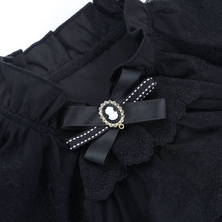 Lace hem bowknot short sleeve black top