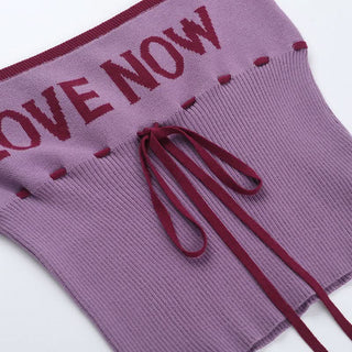 Ribbed self tie "TRUST ME" pattern tube top