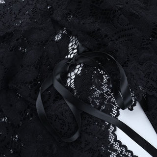 Long flared sleeve self tie lace shrug top