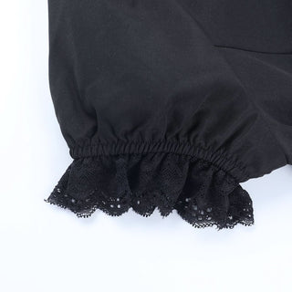 Lace hem bowknot short sleeve black top