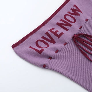 Ribbed self tie "TRUST ME" pattern tube top