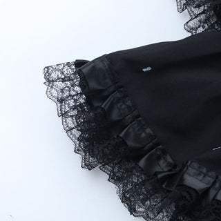 Ruched lace hem A line black mini skirt