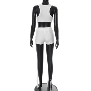 Square neck button striped medium rise tank pant set