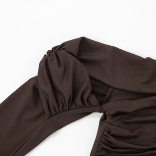 Irregular ruched off shoulder long sleeve mini dress