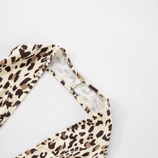 Leopard print deep V neck halter romper