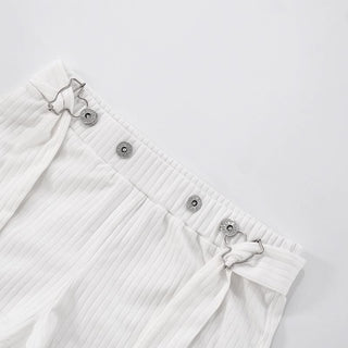 Square neck button striped medium rise tank pant set