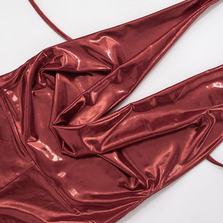 Halter self tie cowl neck metallic romper