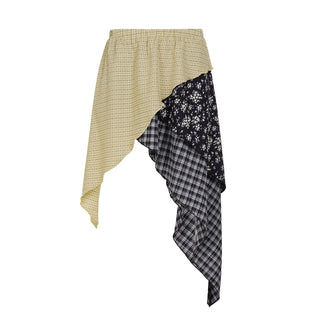 Irregular plaid flower print mini skirt